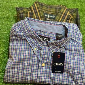 Bundle: Chaps Blue Plaid and Ralph Lauren Green Shirts Large